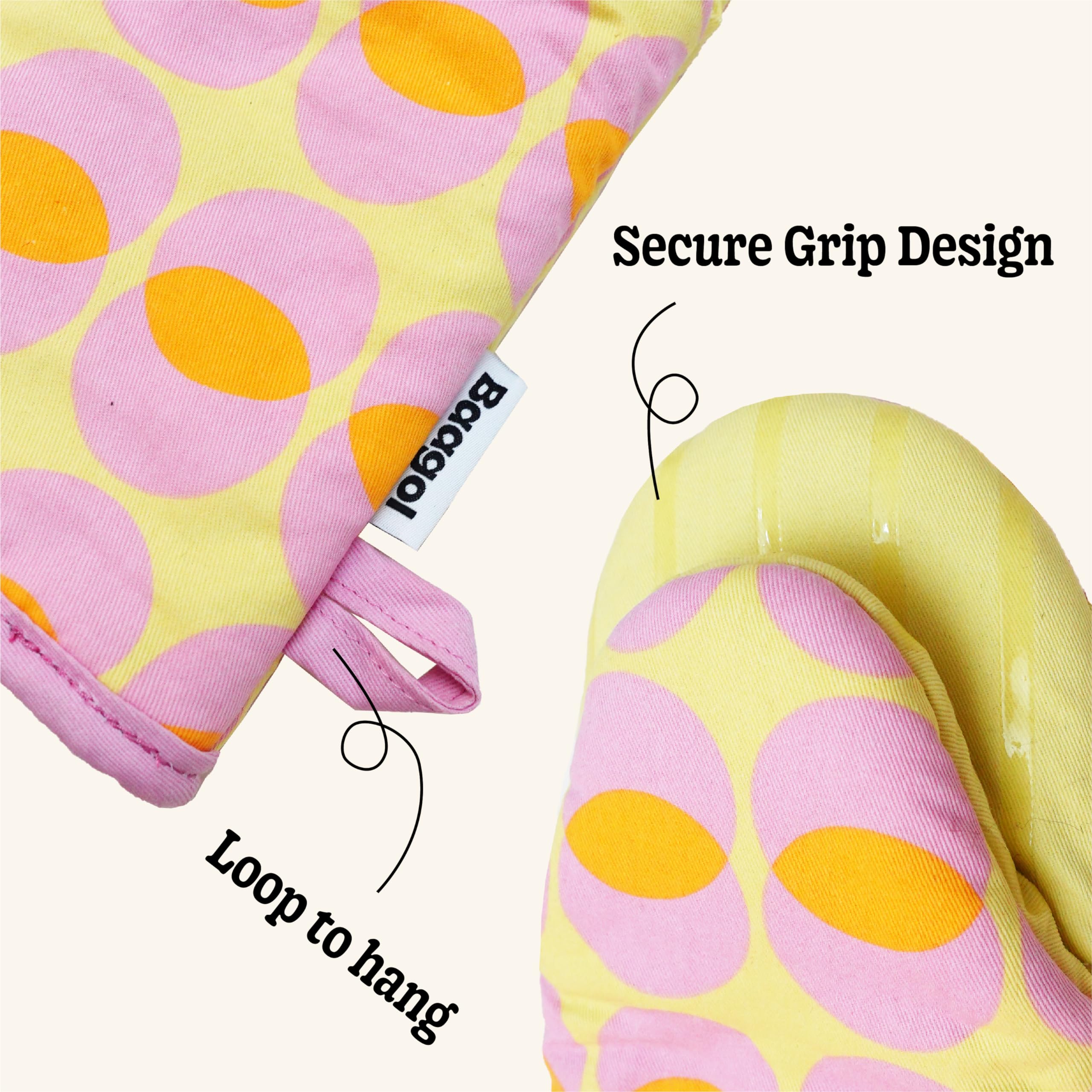 Juego de guantes de cocina de algodón antideslizantes, modernos y bonitos manoplas de cocina con agarres de silicona antideslizantes y trabillas para colgar, 2 piezas, 12 x 5.5 pulgadas