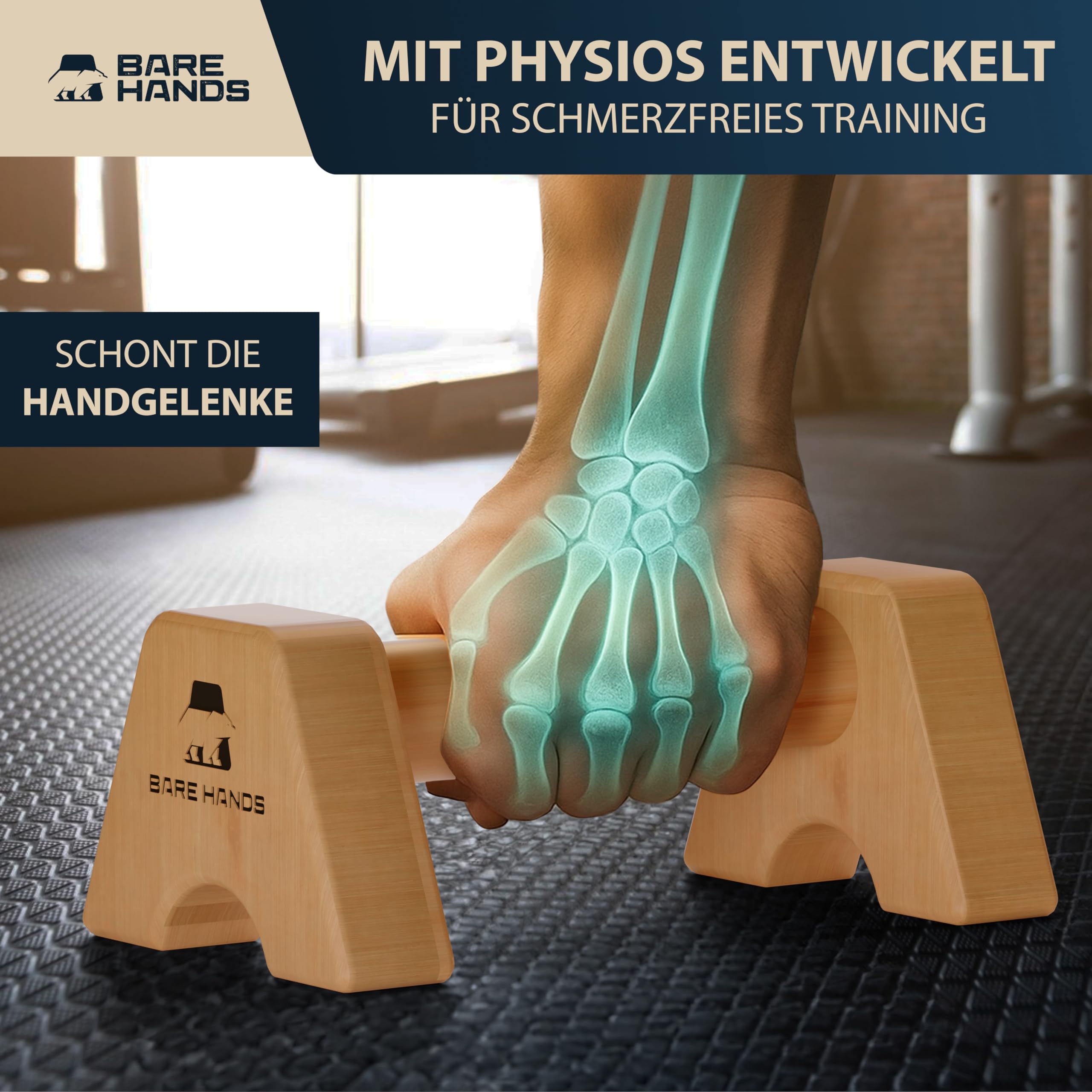 BARE HANDS Uchwyty do pompek – 2 x chroniące stawy i antypoślizgowe drewniane uchwyty do pompek – Calisthenics Equipment do użytku wewnątrz i na zewnątrz – idealne do stania na dłoni i pompek