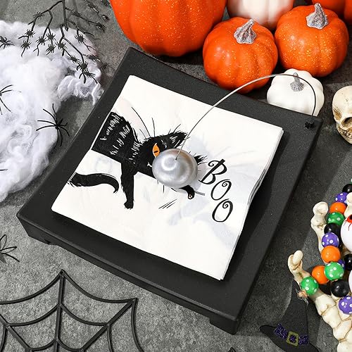 Miniatura 3 de AnyDesign Paquete de 80 servilletas de papel desechables de Halloween, servilletas de almuerzo de gato negro, servilletas decorativas para postre y