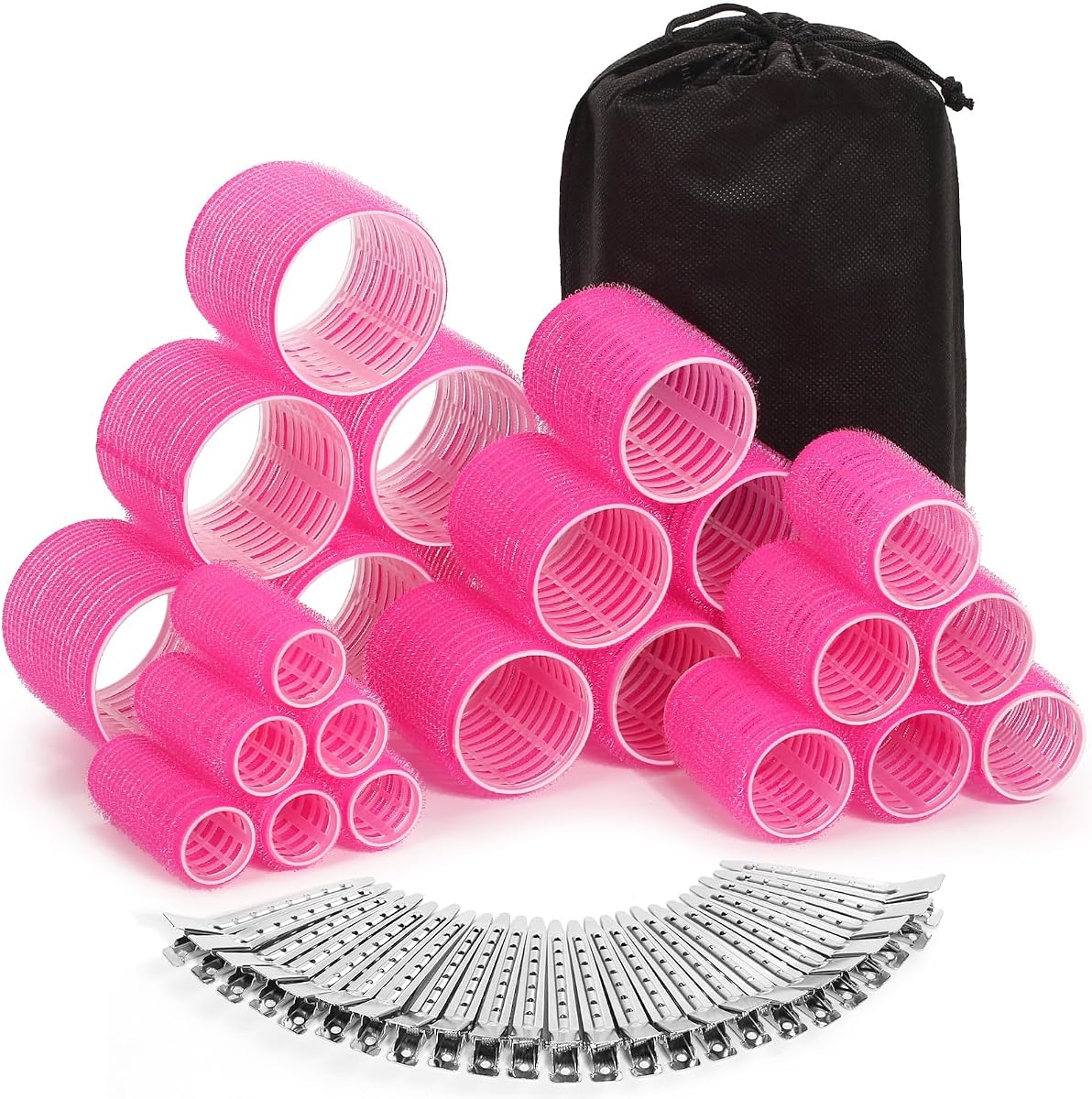 Rollers Hair Curlers 49 Pcs Set with 24Pcs Self Grip Hair Rollers 4 Sizes and 24 Pcs Hair Clips for Blowout Look Long Medium Short Thick Hair Volume