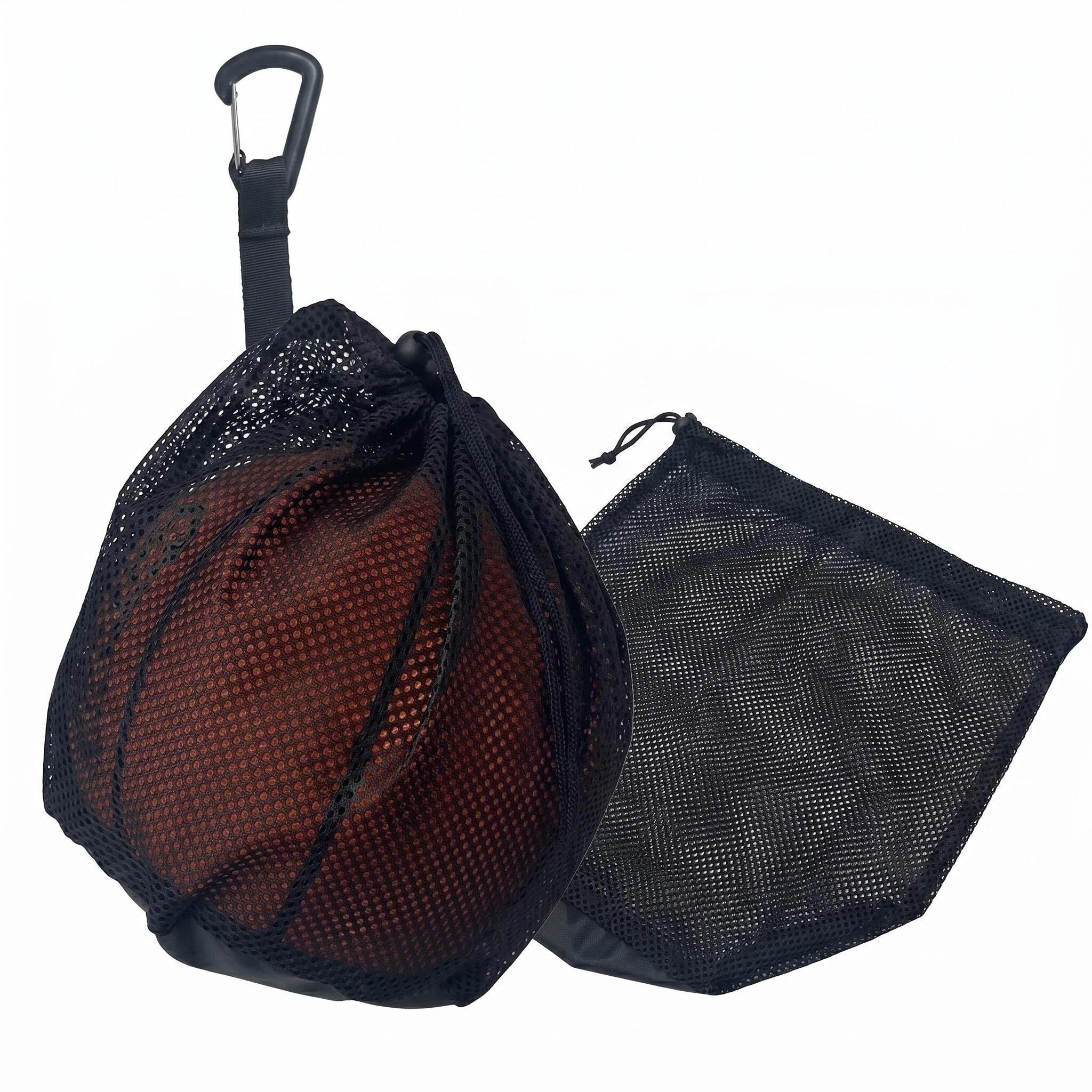 RARITYLL 2 Pack Black Ball Bags, 30.5x25.4cm Breathable Mesh Polyester Drawstring Bags for Sports – Lightweight Storage for Basketball, Football, Soccer, Volleyball, Rugby – Portable Multi-Sport Bag