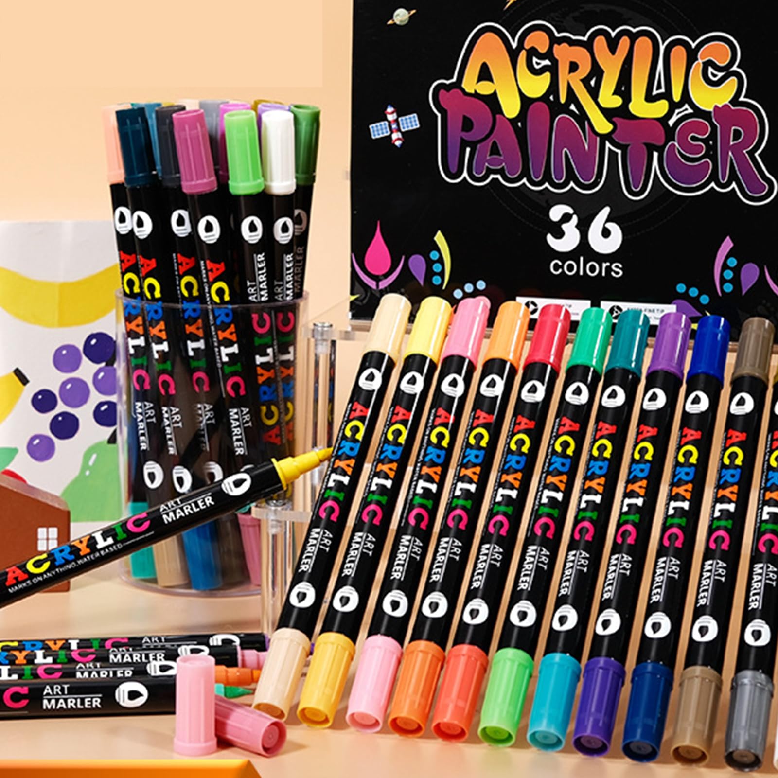 Pennarello per pittura acrilica con punta a pennello impermeabile per dipingere carta, legno, tessuto, metallo, pietra, cartoncino, materiali artistici per studenti