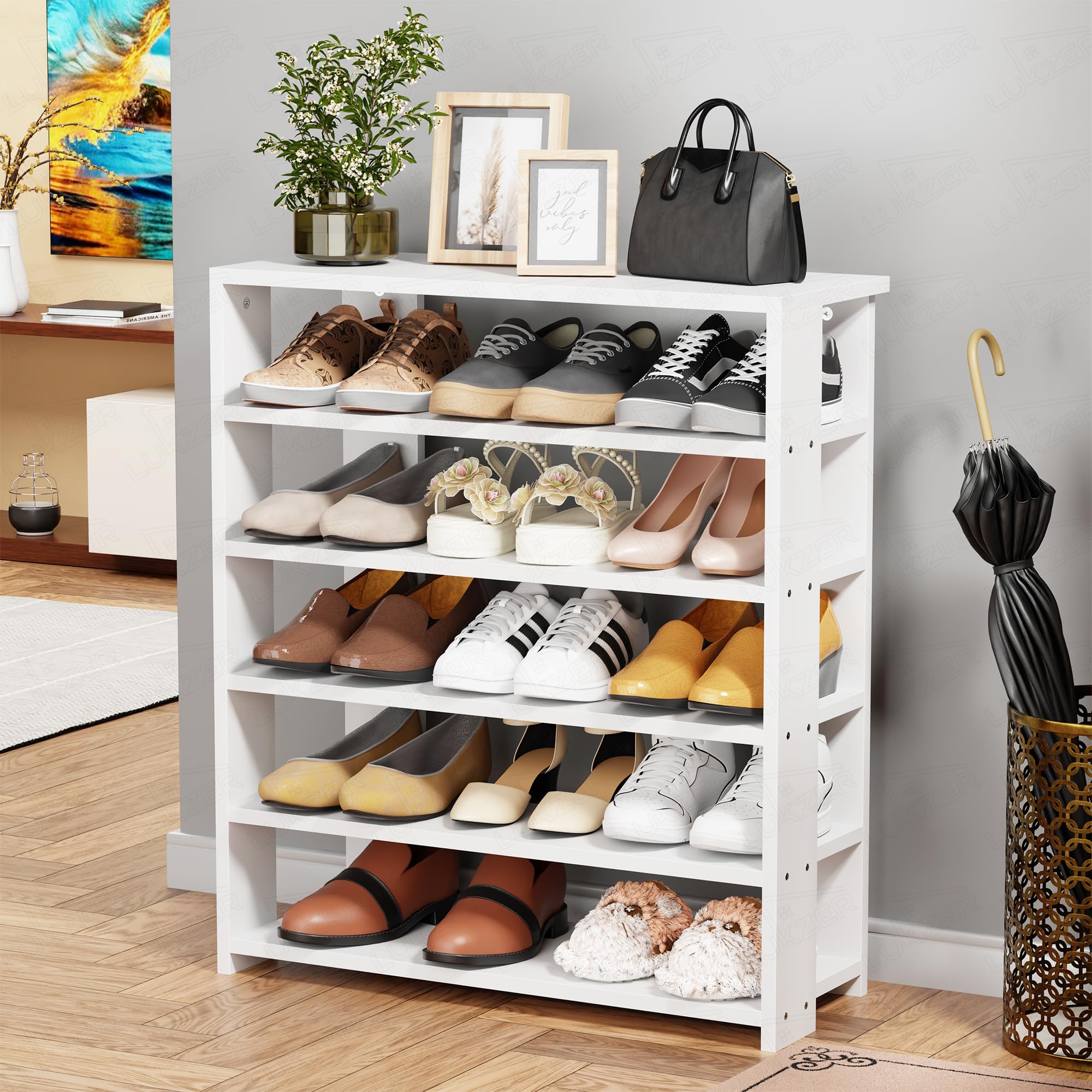 Lukzer 6-Tier Wooden Shoe Rack & Multi-Purpose Storage Shelf | SR-002-White Engineered Wood Footware Stand for Entryway | Versatile Bedside Table & Display Bookshelf for Living Room & Bedroom-image-21