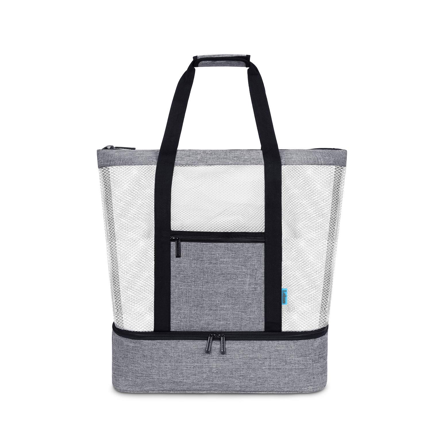 LOKASS Mesh Beach Bag With Insulated Picnic Cooler Toy Tote Bag Large Capacity 30L/125lbs Durable Grocery Storage Net Bag for Beach, Picnic