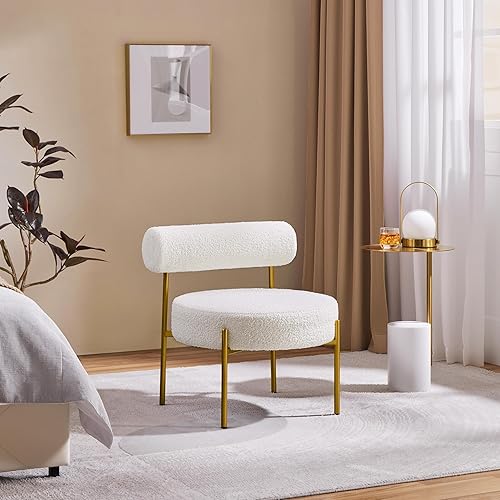 Miniatura 4 de Topeakmart Modern Vanity Chair, Boucle Fabric Accent Chair with Gold Metal Legs for Living Room Makeup Room, White