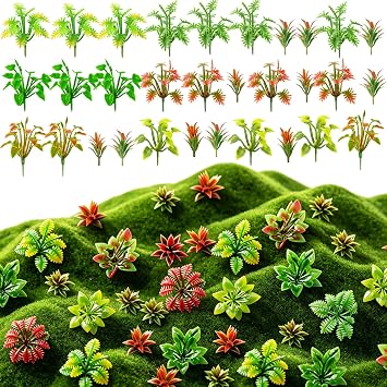 Rileryan 90 Pcs Mixed Model Plants Miniature Plants Mini Model Trees Green Shrubs Bush Model for Train Scenery Railway Sand Military Layout Park Garden Scene