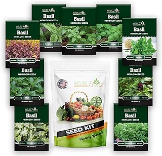 Basil Seeds for Planting 9 Variety Pack, Thai Basil Seeds, Dwarf Greek, Genovese, Italian, Lemon, Licorice, Red Rubin, Swe...