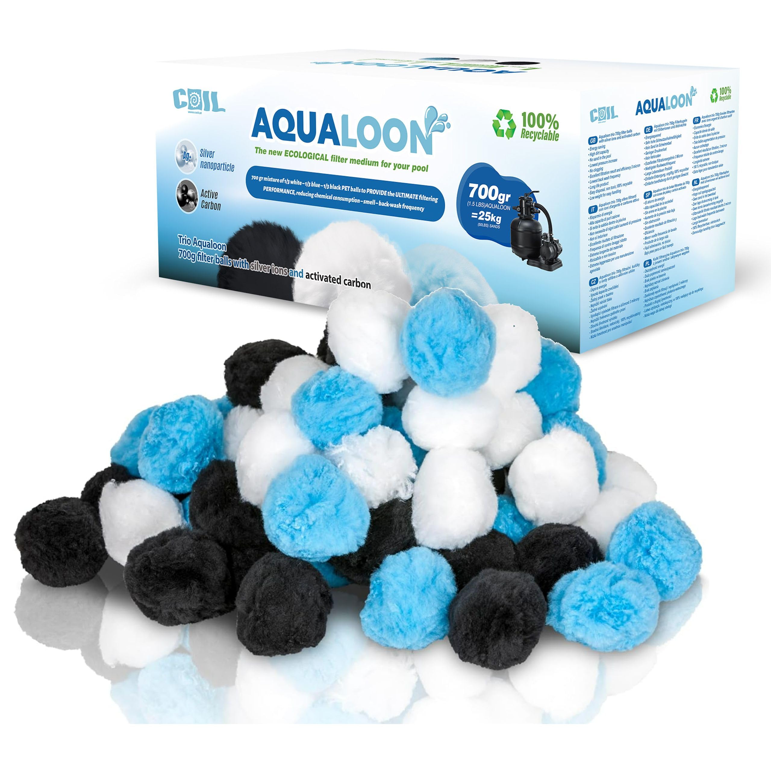 COIL Palline filtranti, filtro a sabbia, filtro per piscina, ricambio per sabbia filtrante da 25/50 kg e sabbia di quarzo, per filtro piscina, accessori per la pulizia della piscina (C0469-TRIO)