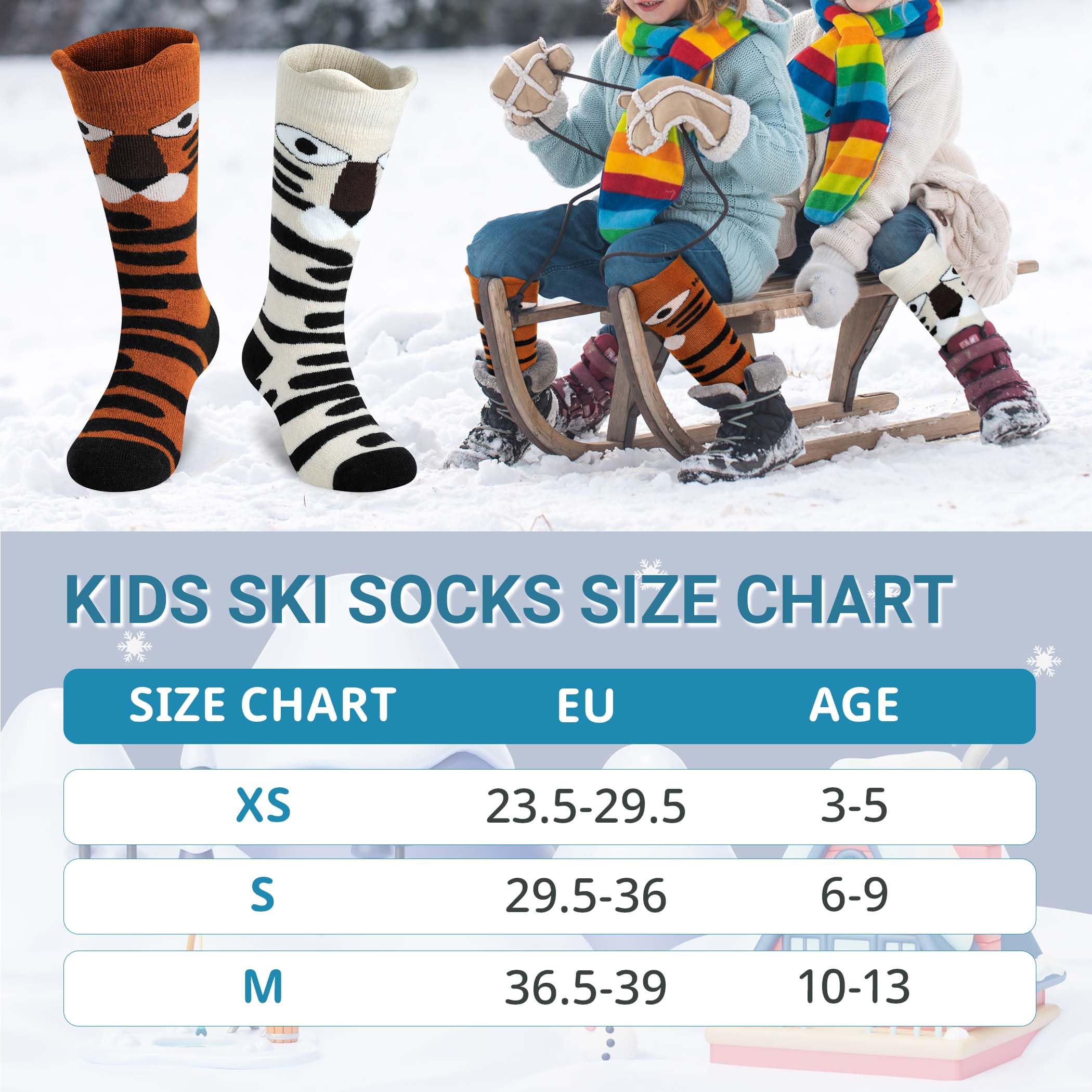 Muezna 2 pares de calcetines de esquí para niños de lana merino, calcetines térmicos de invierno para niños y niñas, calcetines deportivos hasta la rodilla, cálidos, gruesos, calcetines de esquí (OTC)