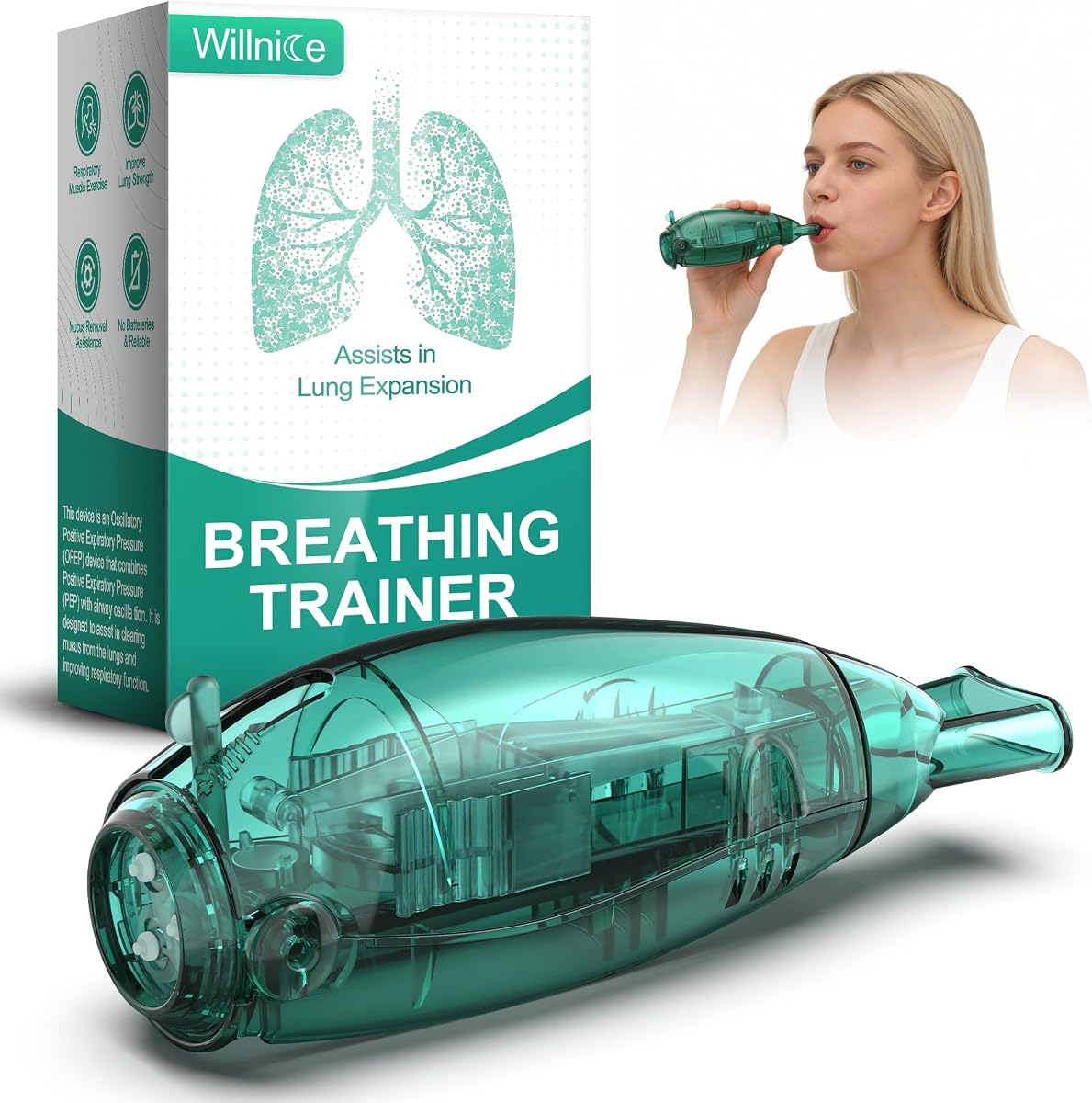 Breathing Exercise Device, Non-Measuring Exerciser & Portable Lung Exerciser with Adjustable Resistance Flutter Valve, Respiratory Muscle Trainer for Mucus Clearance & Better Breathing