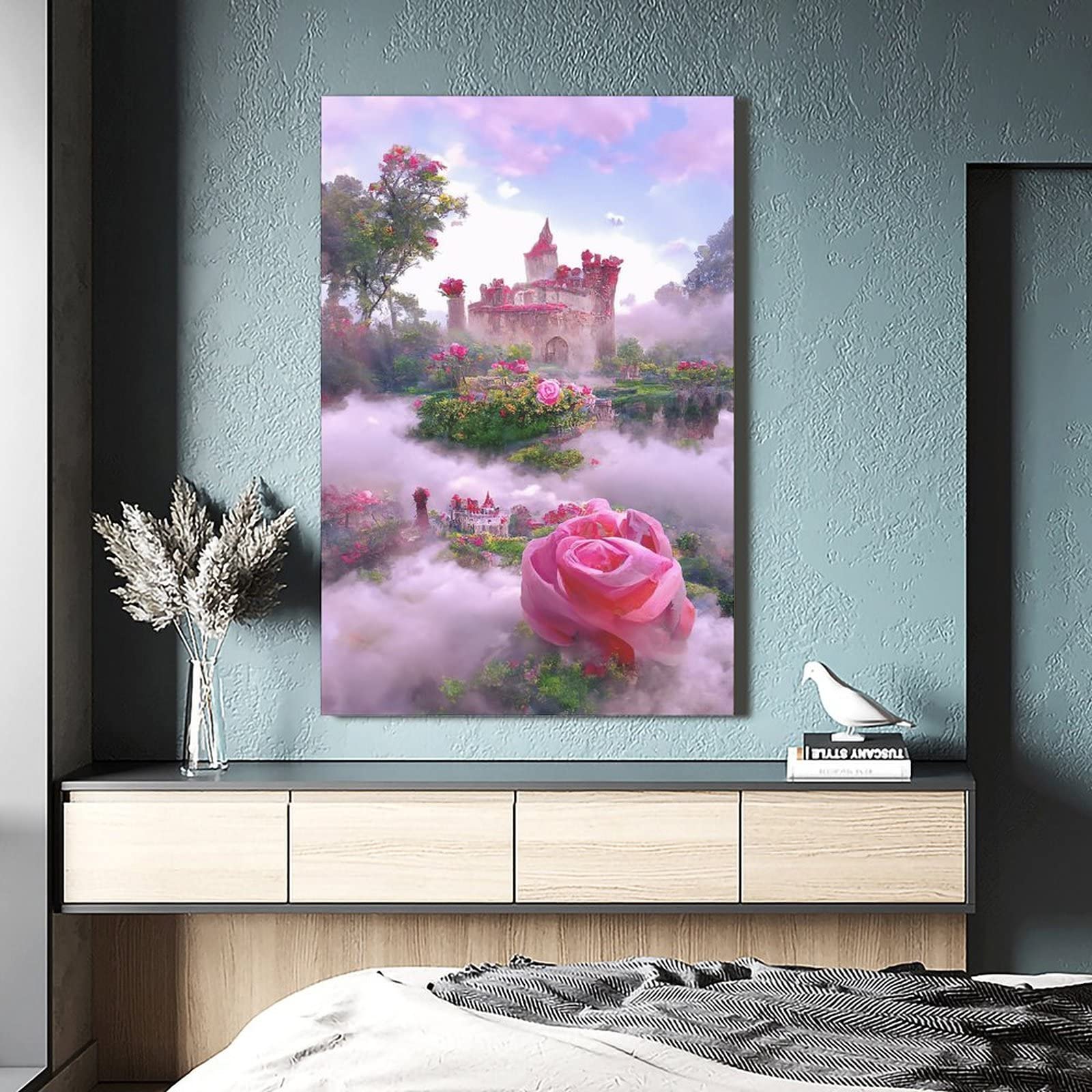 Amazon.co.jp: ロマンチックなバラと雲の芸術的な壁画 キャンバス