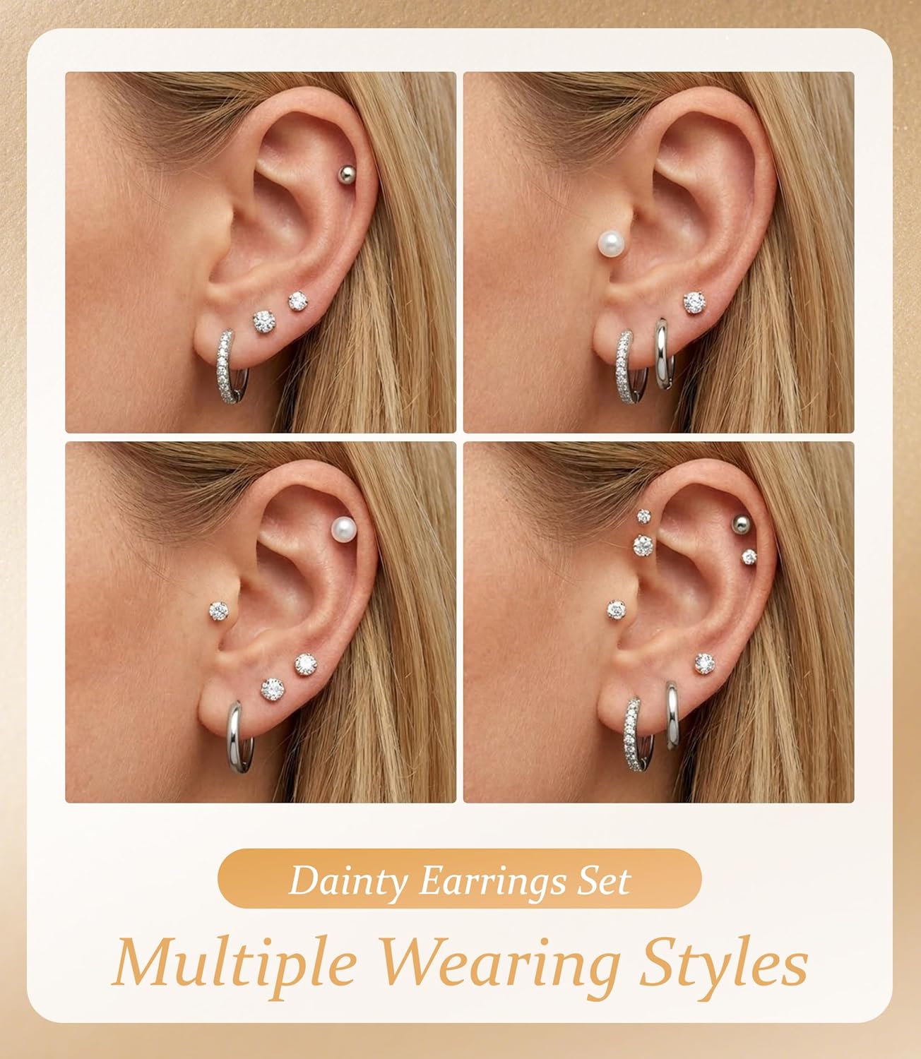 Incaton Hypoallergenic Flat Back Earrings Cartilage Earring Stacks Surgical Stainless Steel Earrings for Sensitive Ears Small Flatback Stud Hoop Earring Sets for Helix Tragus Multiple Piercing Jewelry - Image 4