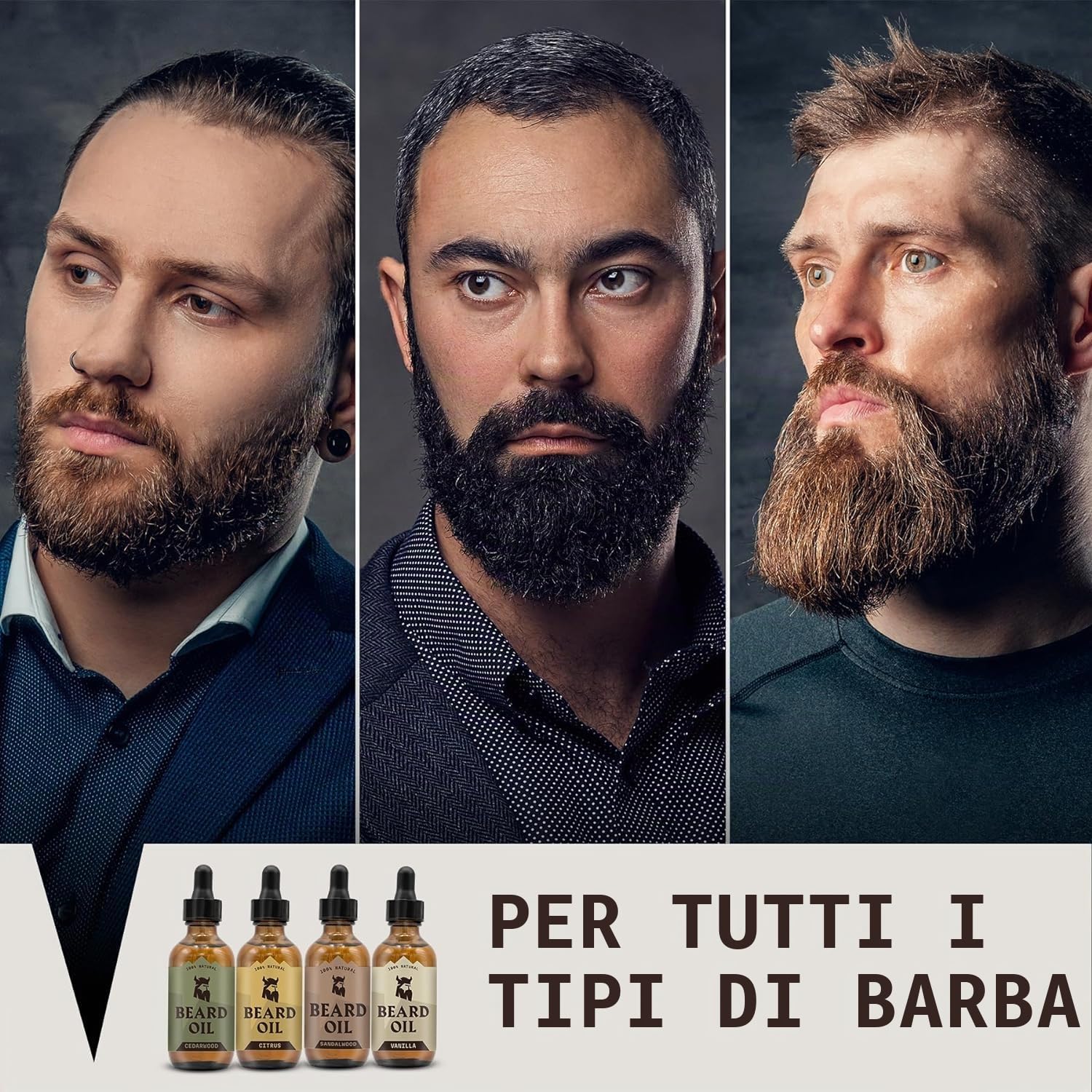 Striking Viking Olio da barba da uomo, 7 ml, confezione da 4 – infusione emolliente stile barbiere – incoraggia la crescita della barba – con legno di sandalo, vaniglia, legno di cedro, olio di agrumi