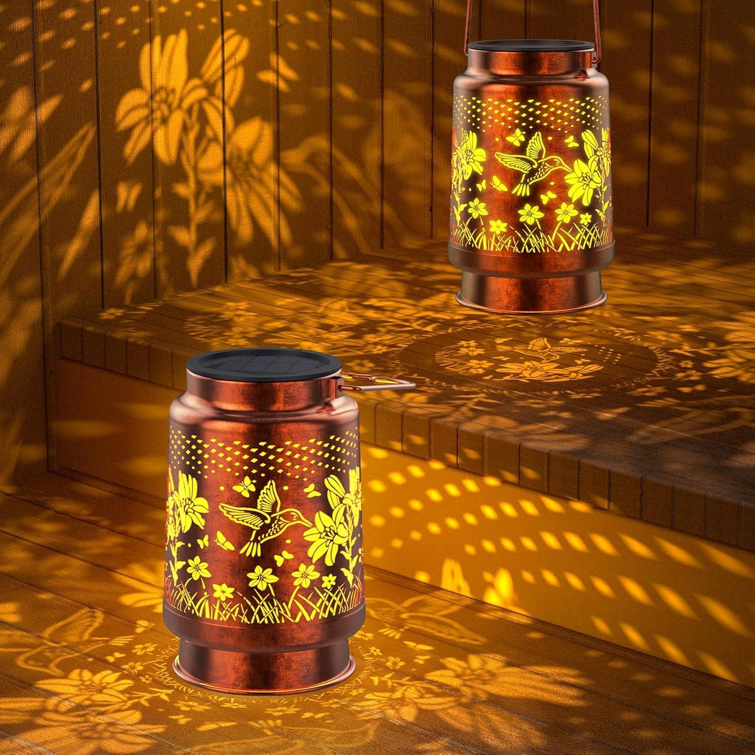 Solar Lanterns Outdoor Waterproof 2 Pack, Hummingbird Garden Decor Hanging Solar Lights for Yard, Patio, Pathway
