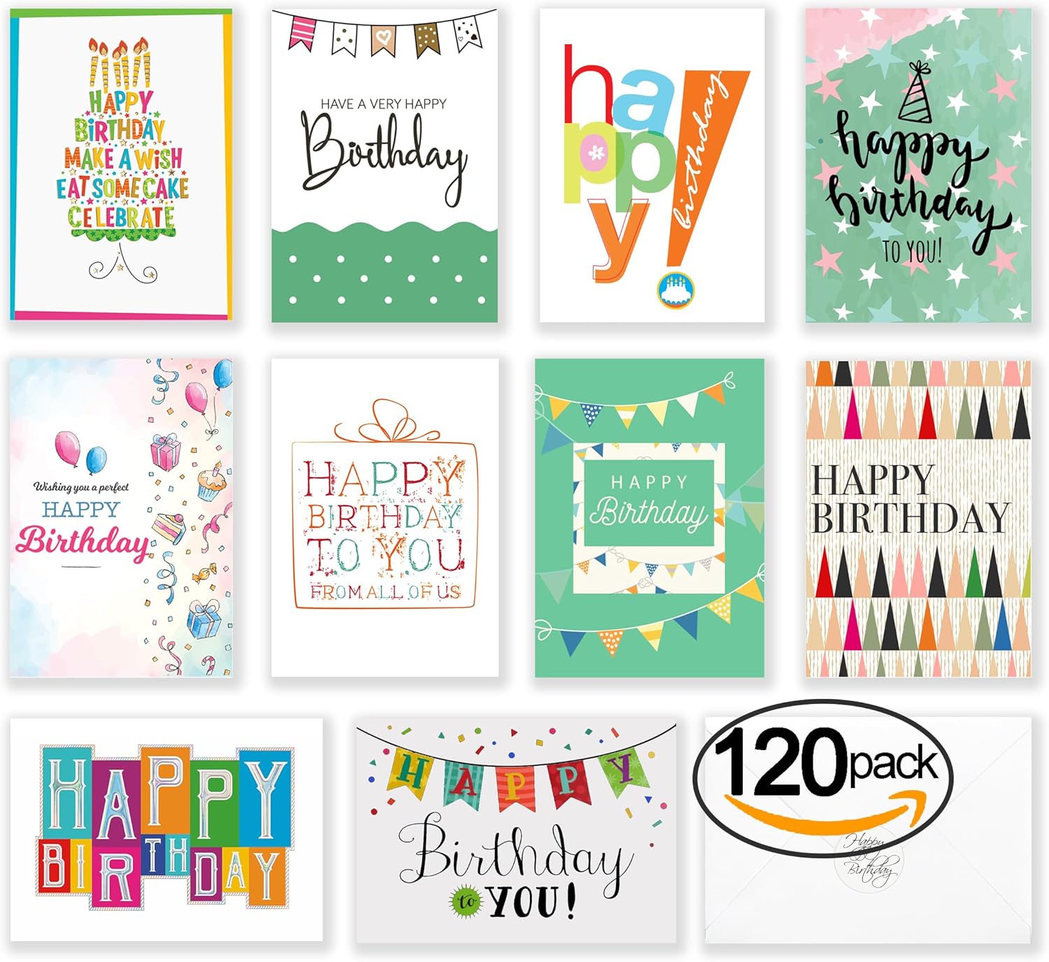 120 Happy Birthday Cards for Office, Business and Personal Use with Short Generic Message Inside, Assorted Greeting Notes Bulk with Envelopes and Stickers 4x6 Inch - Image 7