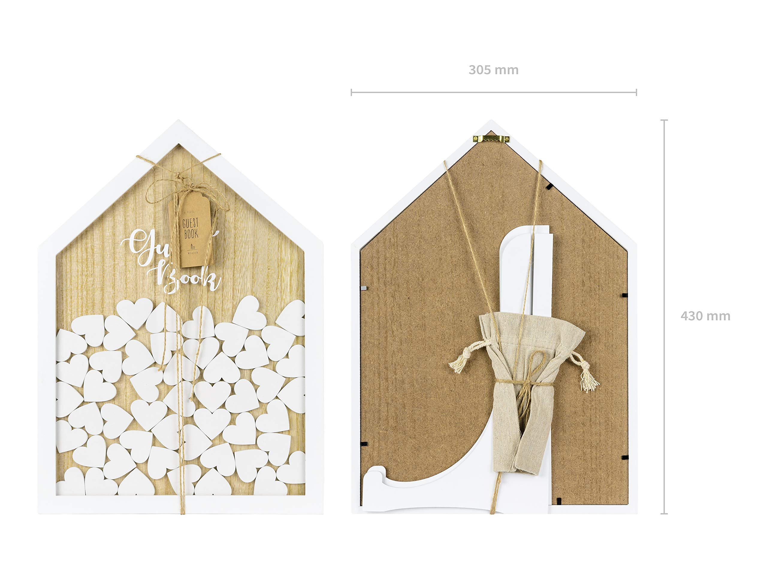Rico Shop Hölzernes Gästebuch - Guest Book, 30,5x43cm und 50 Holz Herzen zum beschriften - Hochzeits Gästebuch Hochzeitsgästebuch KG1