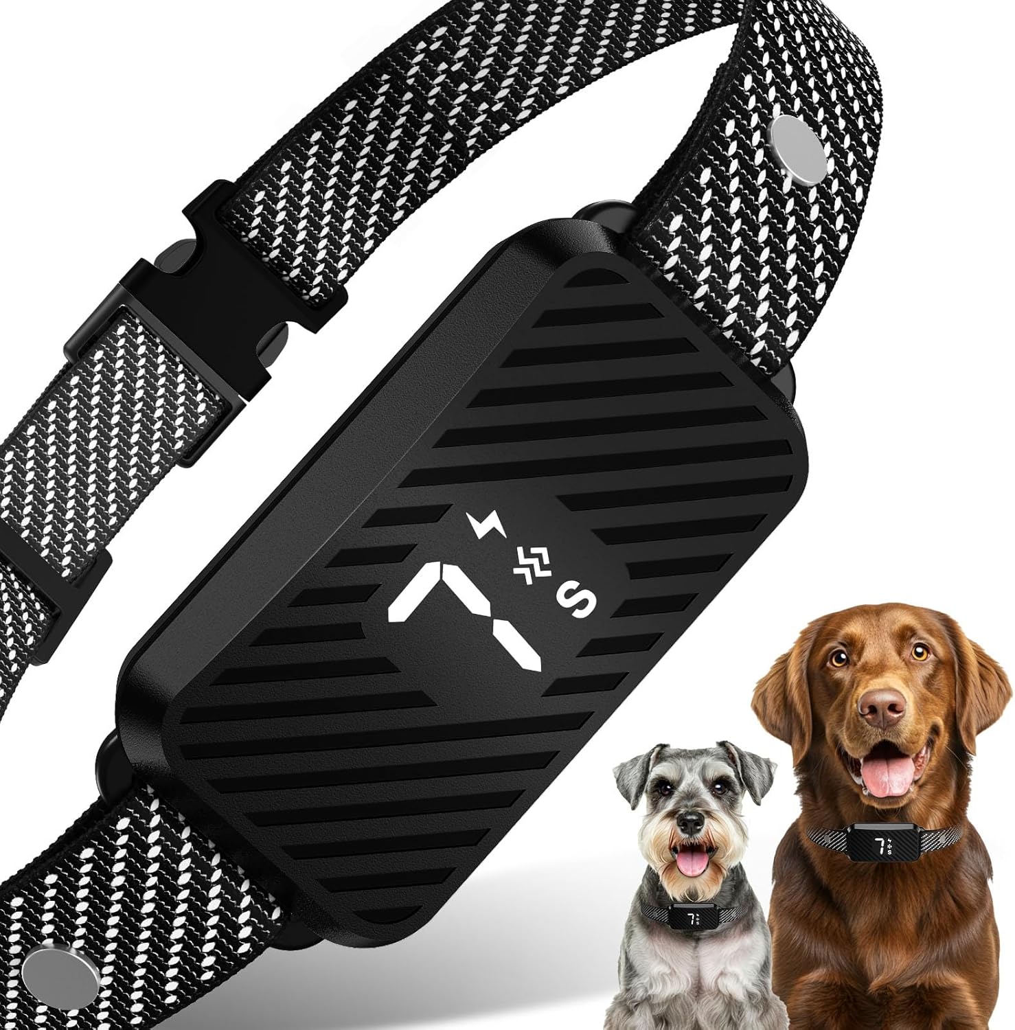 Dog Bark Collar for Large Medium Small Dogs, Effective No-Bark Collar, Smart Barking Collar, Rechargeable Bark Collar with 7 Sensitivity, 3 Modes, Waterproof, Black