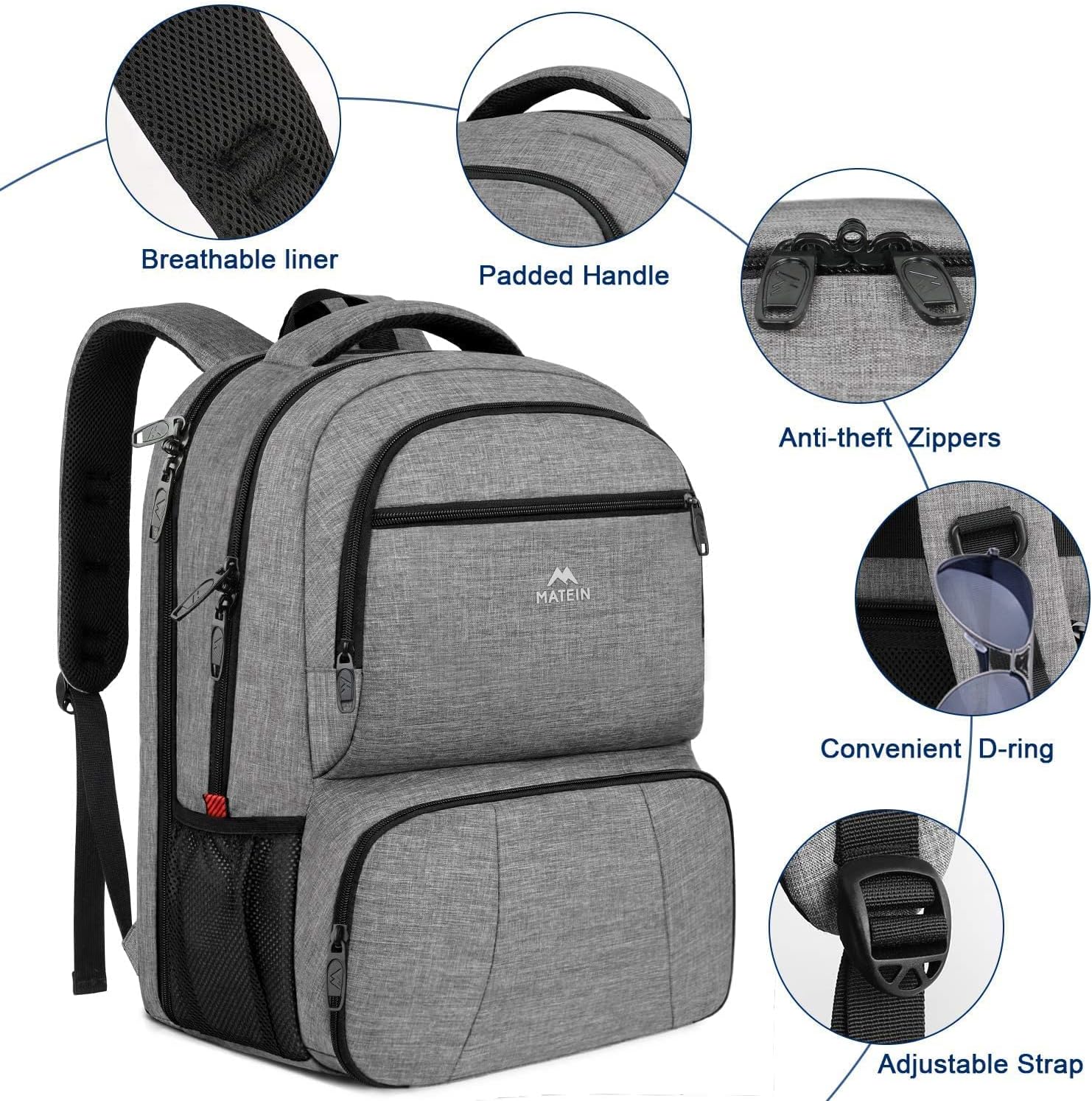 MATEIN Lunch Backpack, 17 inch Insulated Cooler Backpack with USB Charging Port for Women Men, Water Resistant College Lunch Box Backpack with Laptop Compartment for Work Picnic Travel Beach, Gifts - Image 5