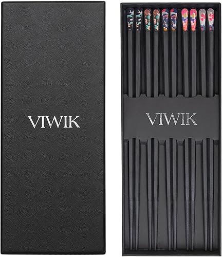 VIWIK Juego de 5 pares de palillos reutilizables de fibra de vidrio de primera calidad, lindo estilo japonés coreano, apto para lavavajillas, 9.5