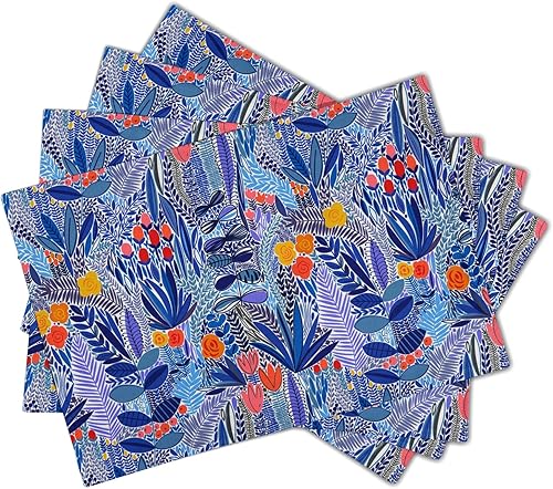 Miniatura 2 de Juego de 4 manteles individuales florales y azules morados  Juego de 4 manteles individuales de flores de color azul marino, primavera y verano,