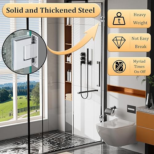 Miniatura 38 de Alise Bisagras de puerta de ducha de vidrio, Bisagras de puerta de ducha de 180 grados para puertas de vidrio,Bisagras de gabinete de acero Cromo