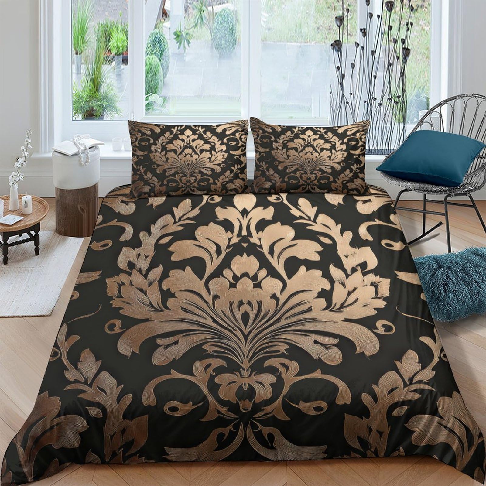 Ctjqhvkz Style-9 3D Printed Baroque Gold Black Fitted Sheet Microfiber Soft Mattress Cover Decorative Bedroom Dorm Protection Single（135X200cm）