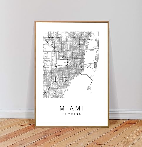 Miniatura 5 de Miami Map Wall Art Poster Print Florida USA City Map Street Black & White