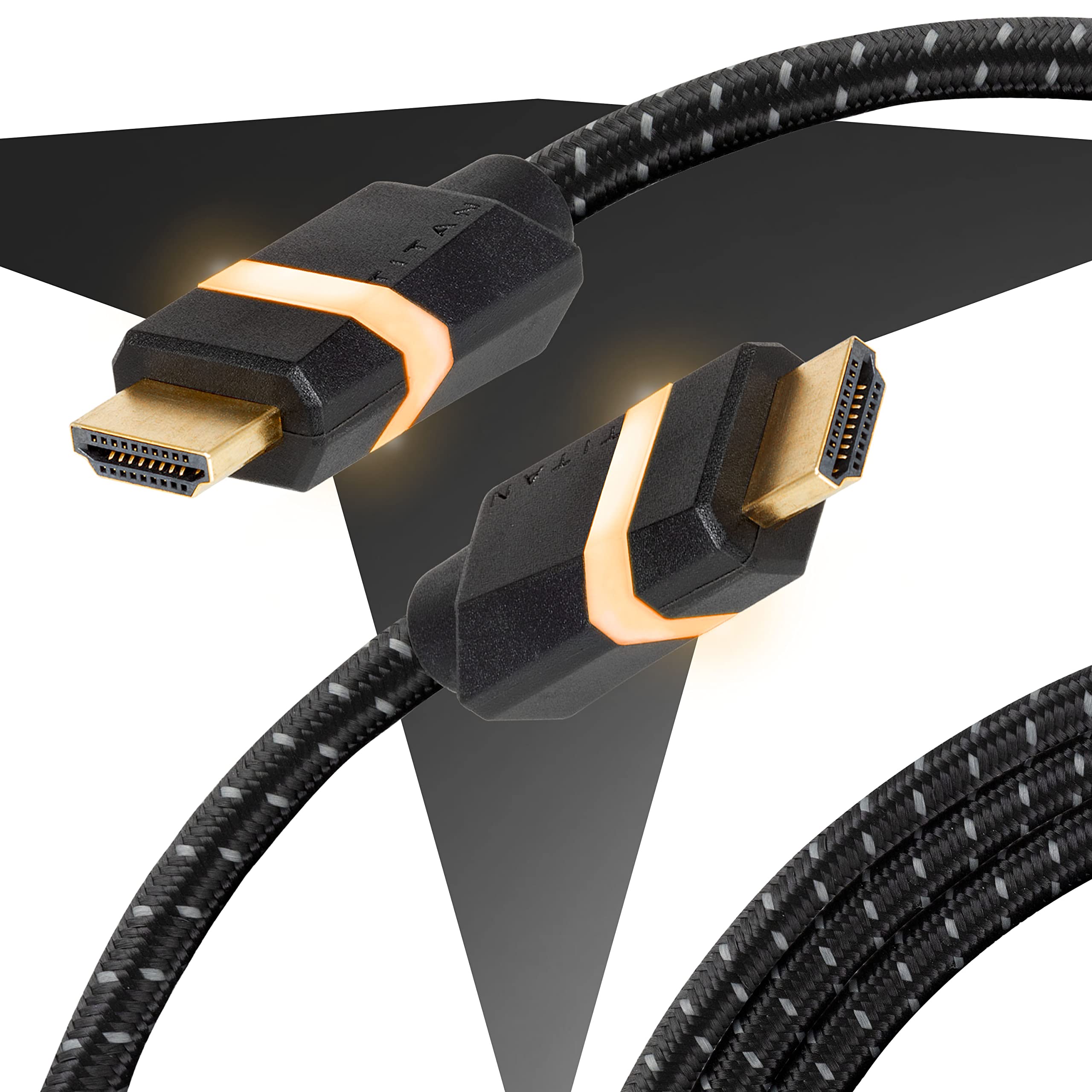 titan 8k hdmi 2.1 cable, 6 ft braided cord, amber led light strip, ultra high-speed cable with hdr, vrr & qms, 48 gbps, black, 60866