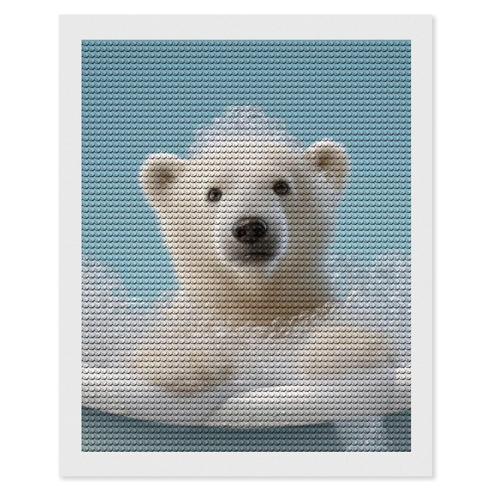 Junmoney Polar Bear Cub in Bubble Bath DIY Diamond Art Canvas Kit 16"x20", Simple to Start, Fun Craft Experience, Modern Decor, Gift Idea, Adhesive Canvas
