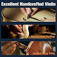 Vista 3 de Violín Mendini de madera sólida, libro de lecciones, cuerdas extra, sintonizador violín, arco y estuche