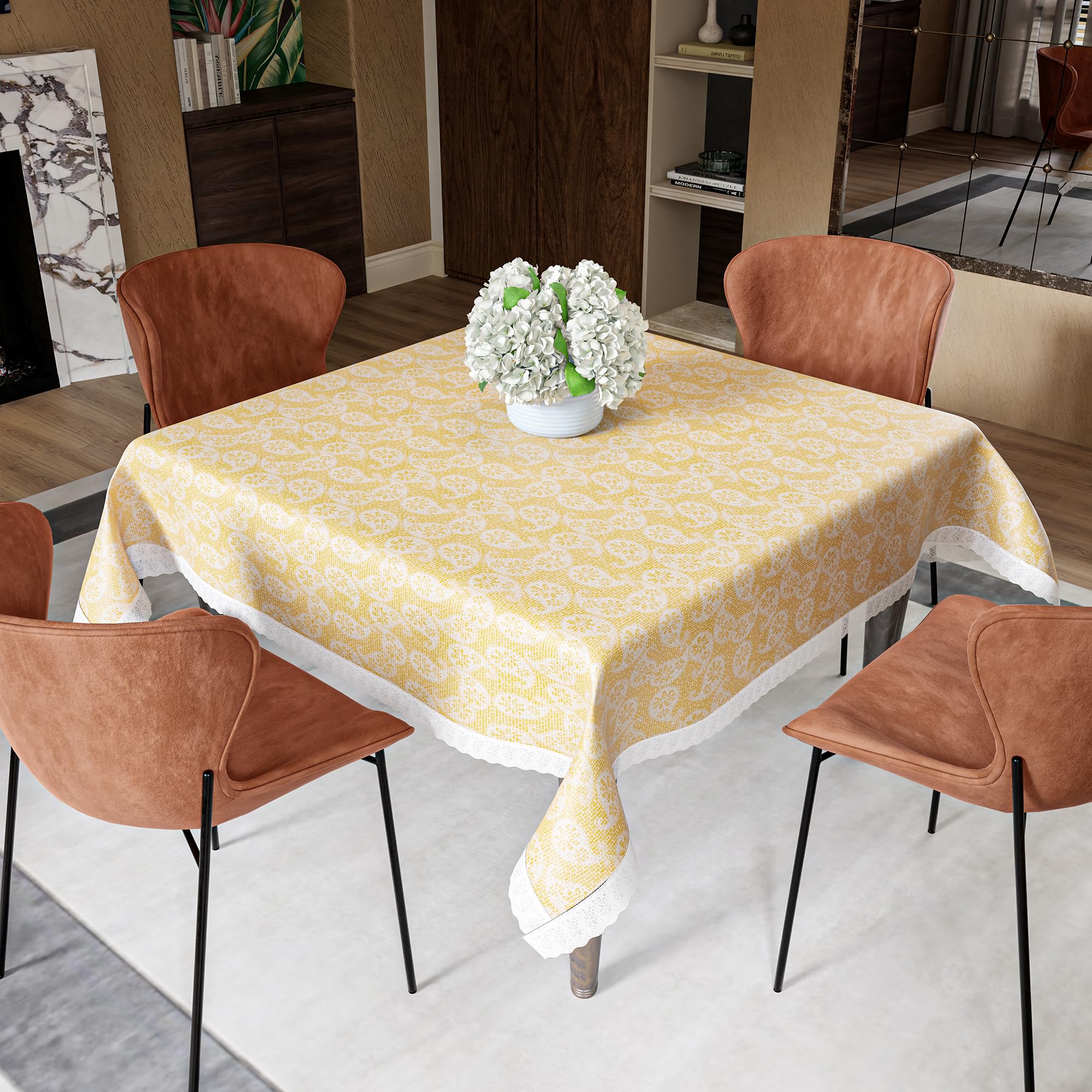 Kuber Industries 48x48 Inch PVC 4 Seater Table Cover Cloth | Multipurpose Square Dining Table Cover/Cloth for Party and Events | Carry - Golden