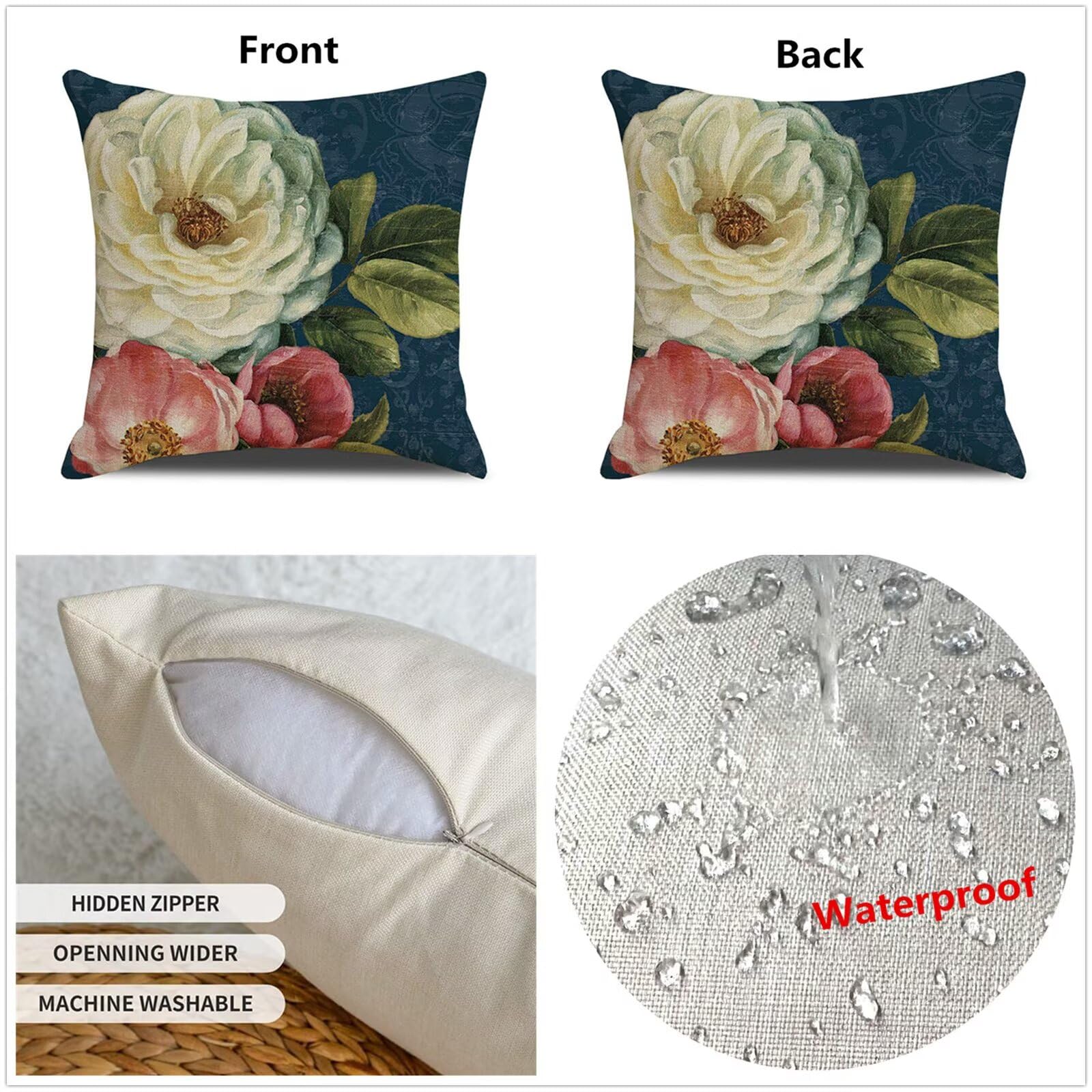 rosso Cuscini per Divano 65x65cm 4 Pack Cuscini da Esterno Bohémien Piazza Copricuscini Divano, Stampa HD Doppia Faccia Lino Impermeabile Copricuscini per Giardino Decorativi Guanciale Letto N-369