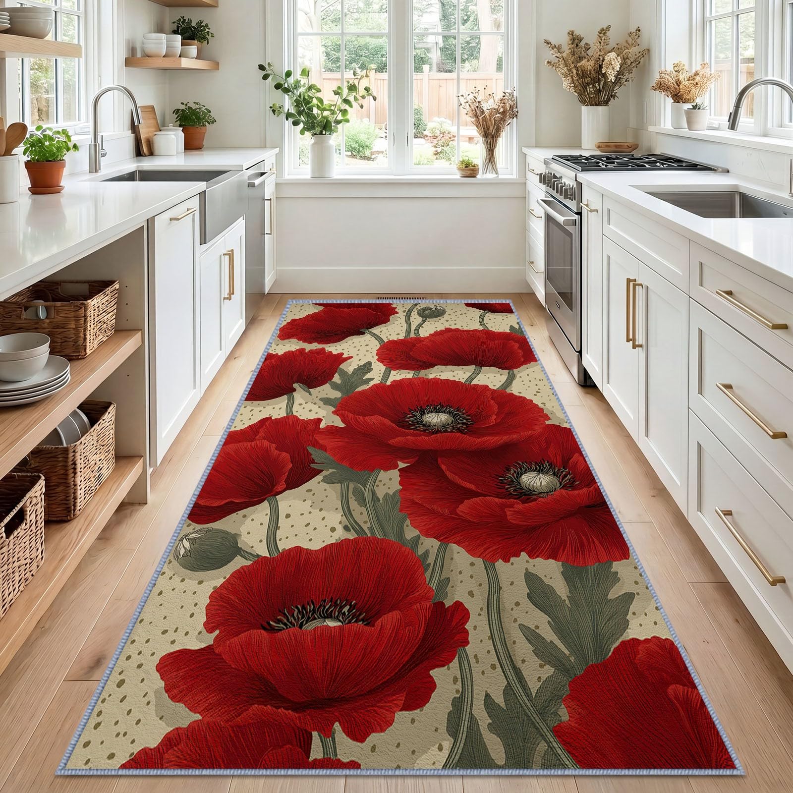 Generisch rutschfest Teppichläufer 65x180 cm, Mohnblume Blumenmuster