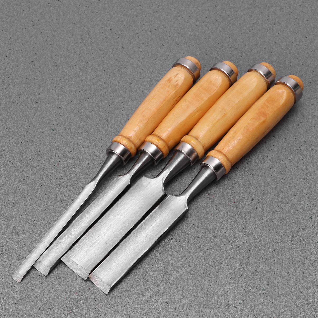ULTECHNOVO Juego De 4 Cinceles De Madera Con Mango De Madera Maciza Para Tallado De Precisión Herramientas De Carpintería Para Talleres Y Artistas