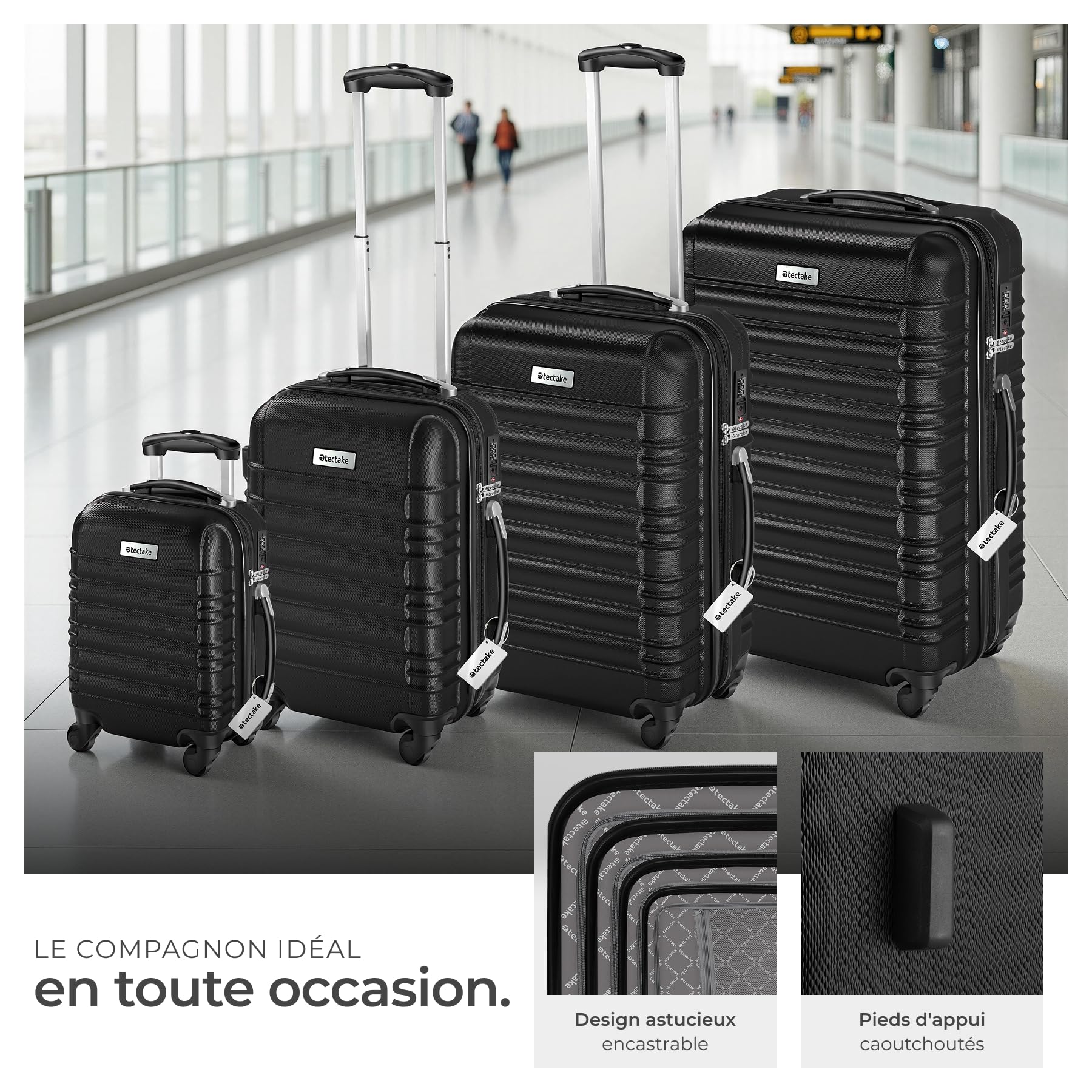 tectake® Set de Valises de Voyage 4 Tailles Valise Grande Taille, Cabine Petite Valise Sacs de Voyage Valises Maternité ABS avec roulettes Pivotantes 360° Cadenas Poignée télescopique