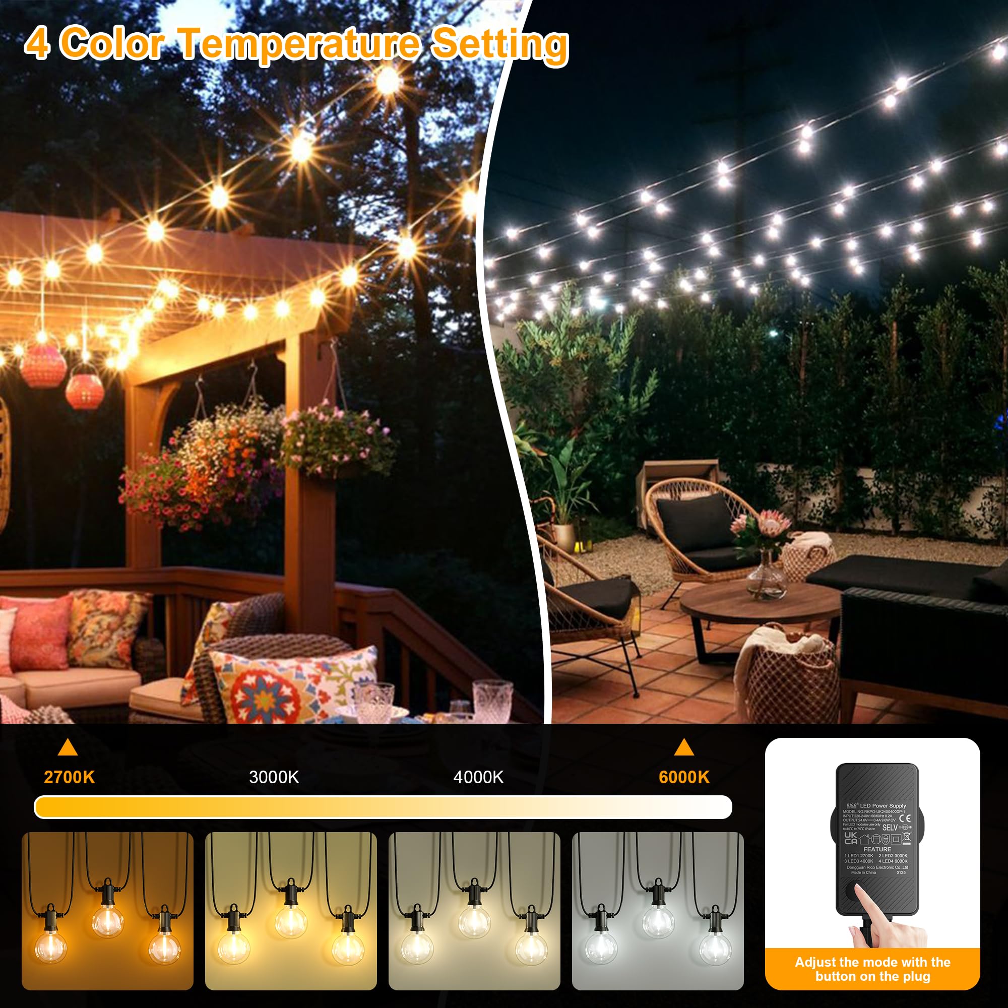Zuske Festoon Lights Outdoor 15m/50FT, Outdoor String Lights Mains Powered - Image 2