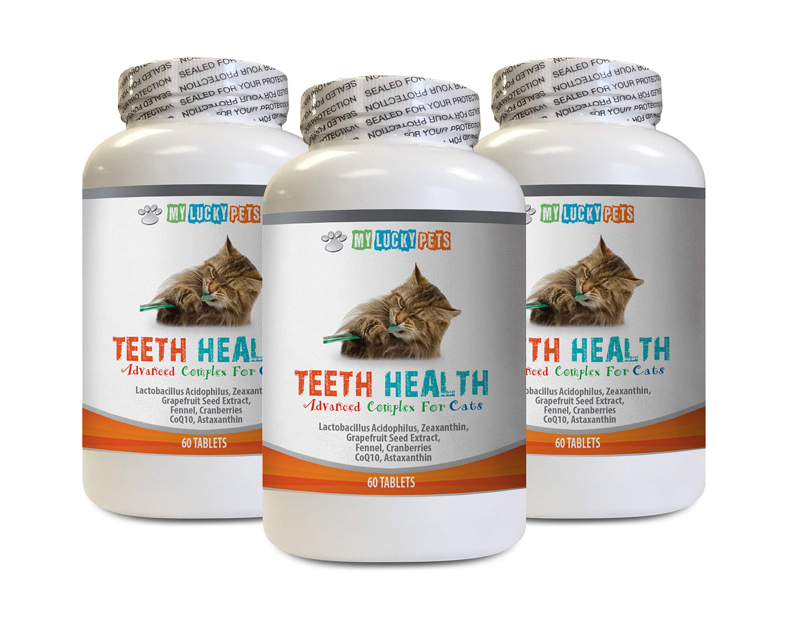 MY LUCKY PETS LLC Teeth Care for Cats - CAT Teeth Health Formula - Gum and Oral Care - Immune Booster - Advanced Complex - cat Immune Health - 3 Bottles (180 Tablets)