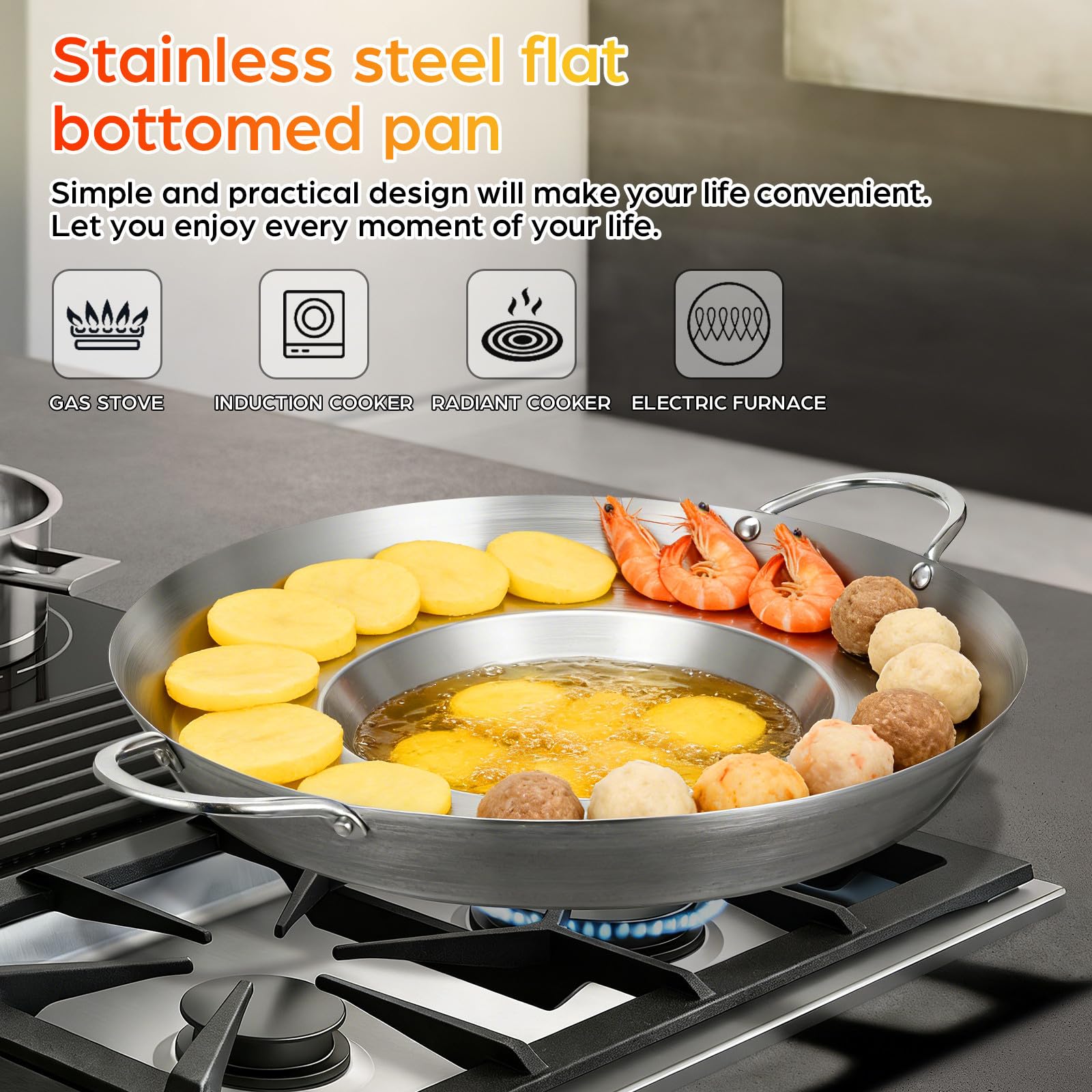 Artibetter Poêle en Acier Inoxydable Argentée Épaisse, Adaptée la Cuisson Barbecue en Extérieur, Ustensile Cuisine Inox Professionnel Polyvalent