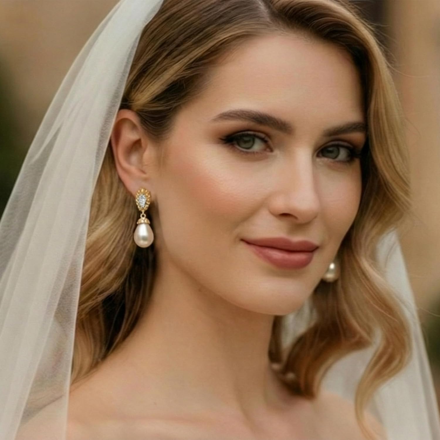 Mariell Pearl Bridal Wedding Drop Earrings with CZ Crystals for Brides, Bridesmaids, Birthday Gift