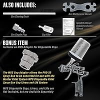 Vista 4 de Master Elite Performance PRO-22 HVLP Pistola de pulverización de pintura a aire con punta de 0.039 pulgadas, taza de 150ml, manómetro de presión