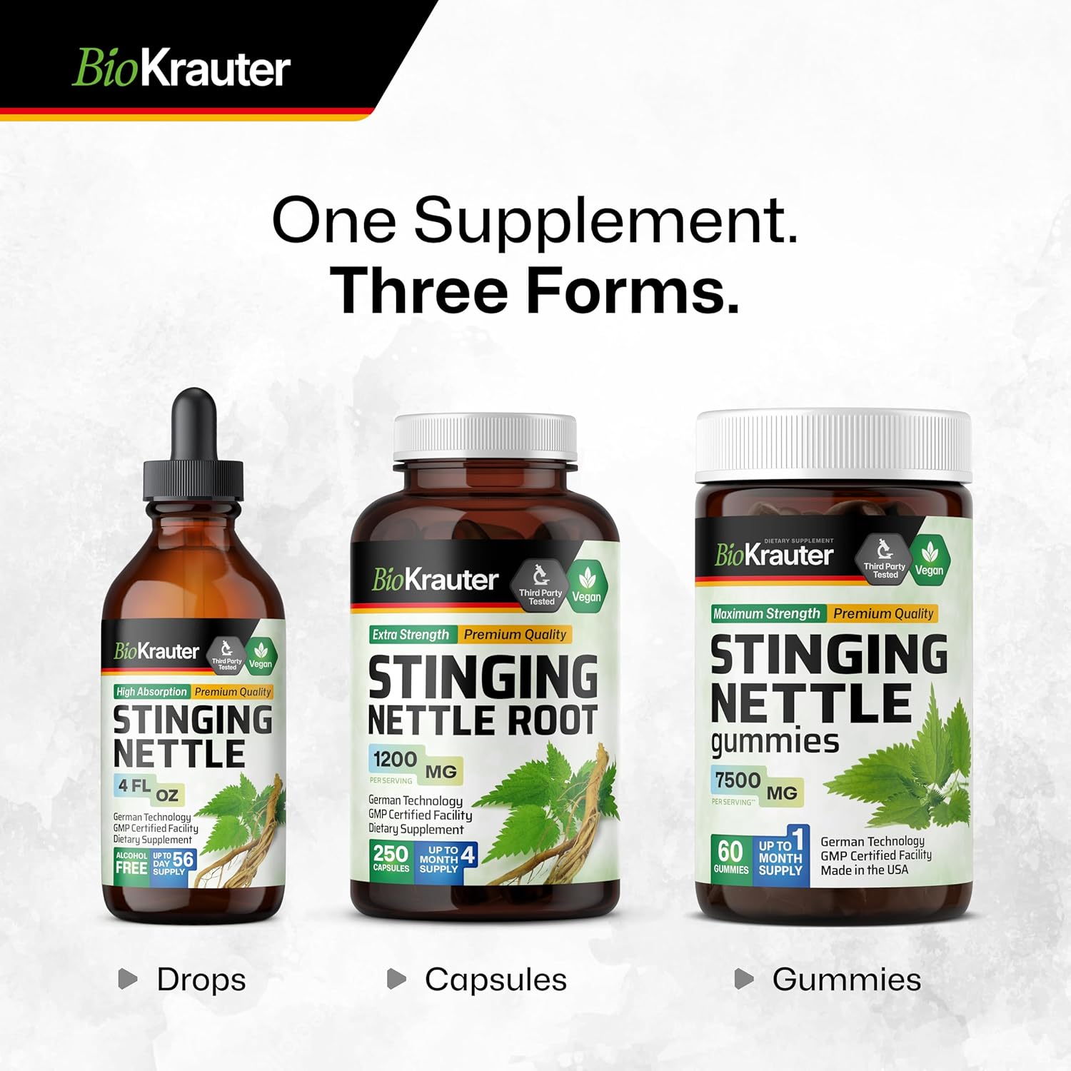 BIO KRAUTER® Stinging Nettle for Seasonal Support - Stinging Nettle Root Supplement (Urtica Dioica) 1200 mg for Urinary Tract Support & Daily Wellness - 250 Capsules, 125 Days of Supply, Non-GMO