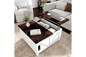 Spacious Farmhouse Coffee Table with Concealed Storage and Charging Convenience