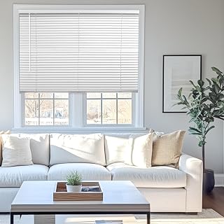 CHICOLOGY Cordless Vinyl Mini Blinds 35x60 Inch White - Commercial Grade, Child-Safe Window Shades