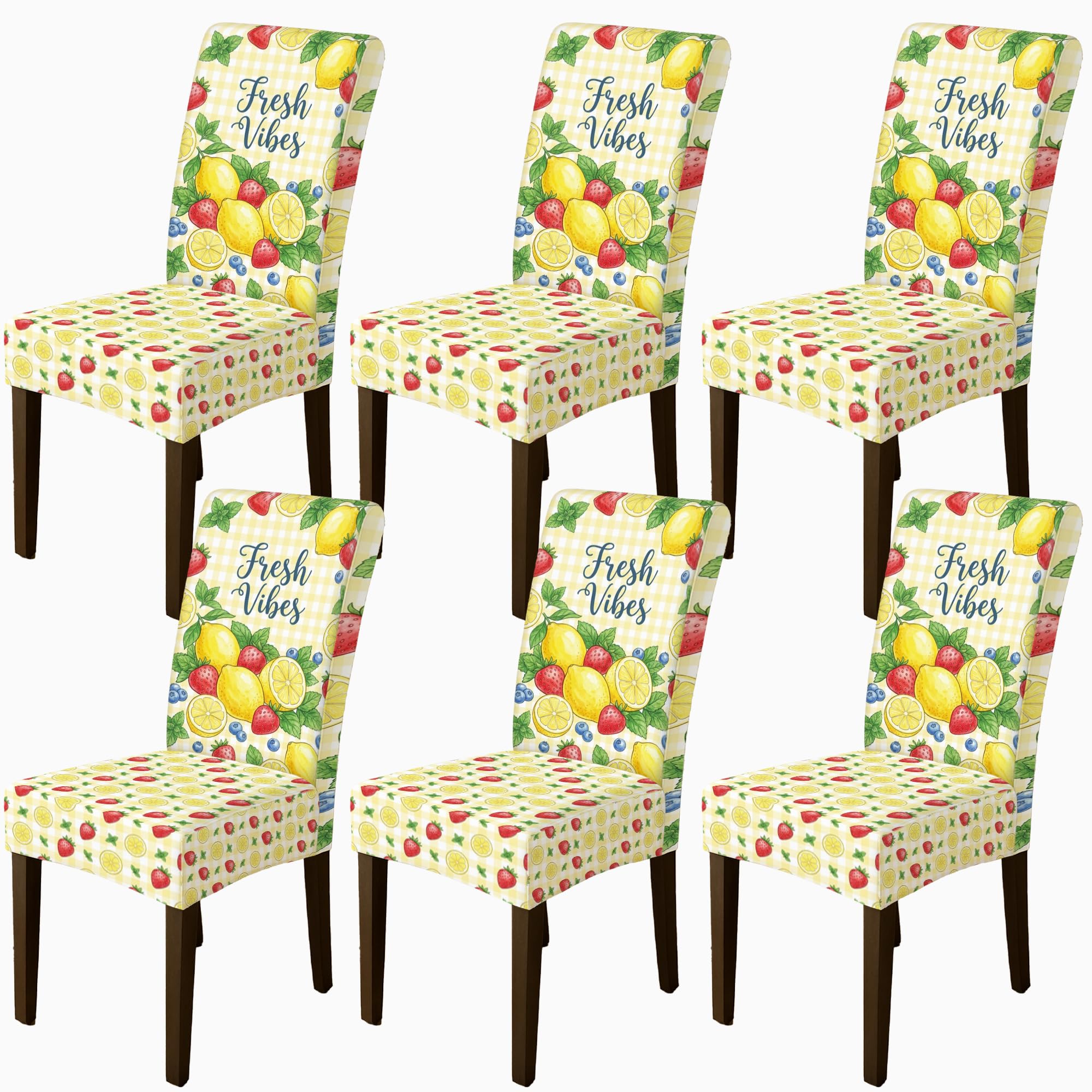Fundas para sillas de comedor diseño verano amarillo con elastano 6 unidades