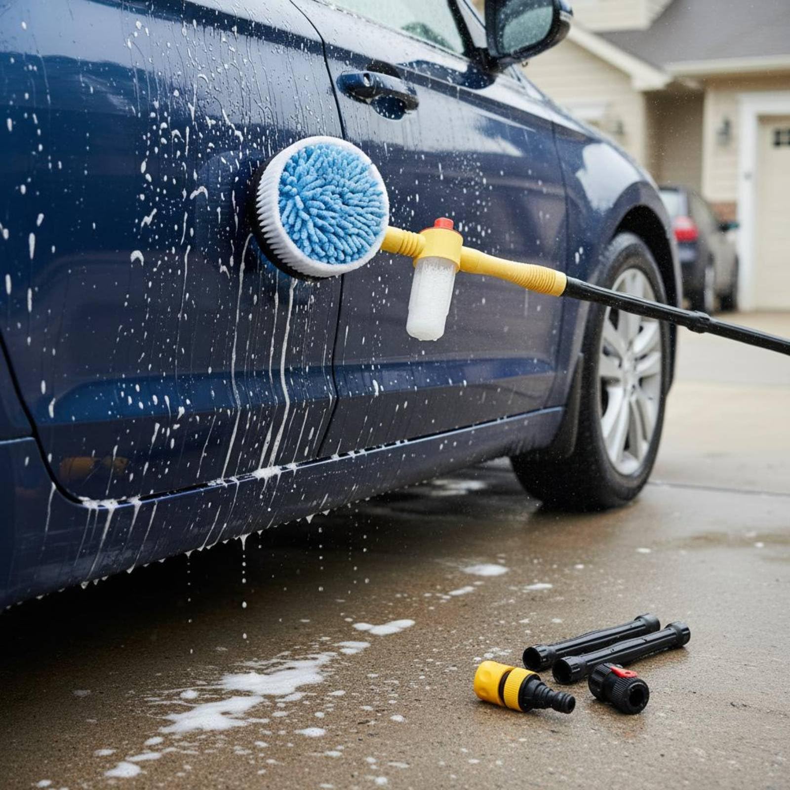 Autowaschbürste Rotierend Autowaschmop Waschbürste Schaumdüse mit Wasserbetriebenem Getriebe Und Eingebautem Seifentank für Dichten Schaum für, Brush W Multi Nozzle