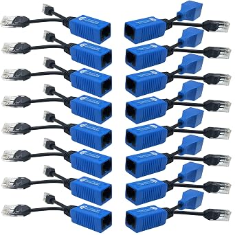 8 Pair PoE Ethernet Splitter | 2-in-1 Cat5 Combiner | Waterproofed | RJ45 Cable Sharing Kits | for 16 Security IP Camera NVR Surveillance System and More | 16 Feed-Through RJ45 Modular Included