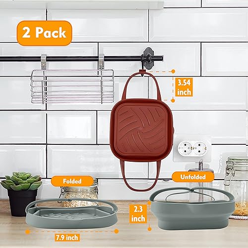Miniatura 9 de Paquete de 2 forros de silicona para freidora de aire de 7.9 pulgadas, olla de silicona plegable con asas largas, práctica bandeja de respaldo
