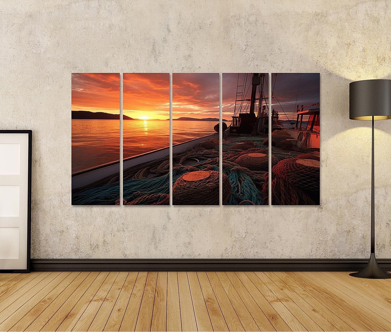 islandburner cuadro sobre lienzo redes de pesca vacías puesta de sol imágenes murales carteles