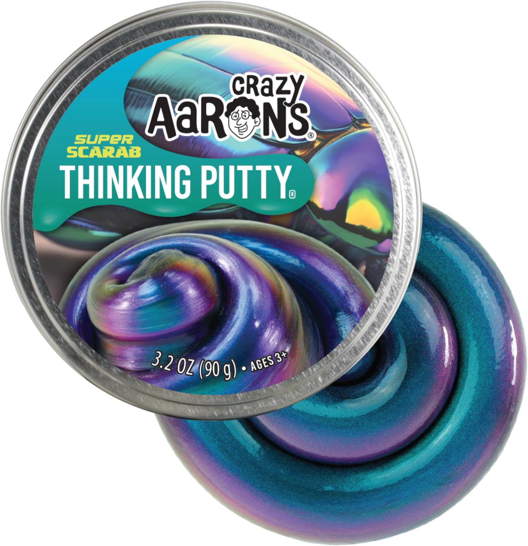Super Illusions Super Scarab Thinking Putty - 4" Tin Multi-Color Thinking Putty - Non-Toxic Sensory Play Putty - Never Dries Out - Creative Toy for Kids and Adults