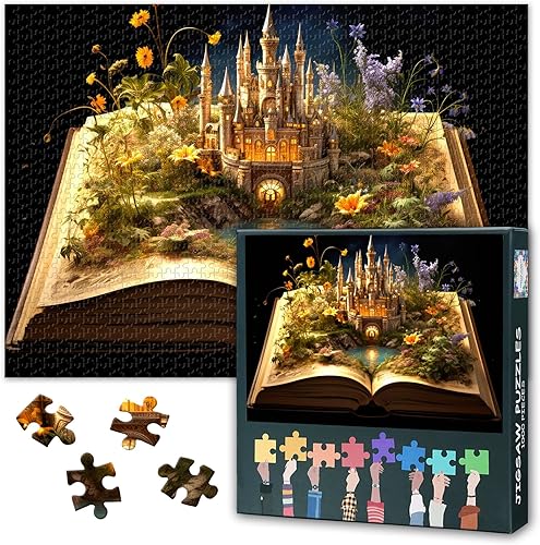 Rompecabezas de 1000 piezas para adultos, libros de narración encantados, rompecabezas imposible de 28 x 20 pulgadas, noche de desafío familiar, con